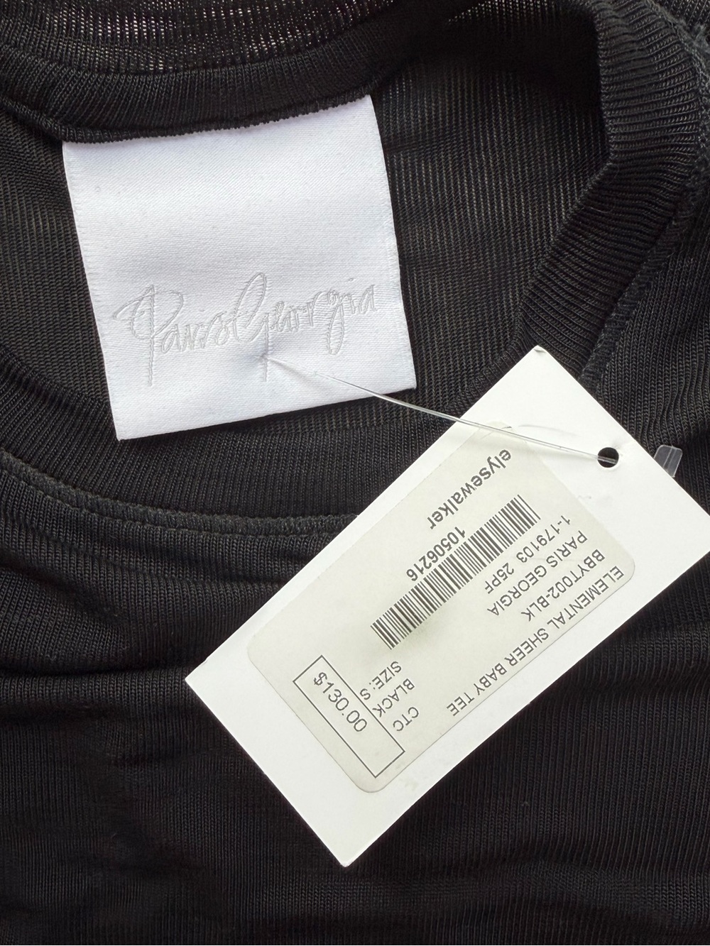NWT! Paris Georgia Elemental Sheer Baby Tee Black Small - Picture 6 of 8